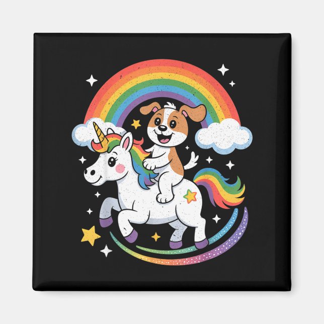 Dog And Unicorn Space Galaxy Rainbow Dogs  Magnet (Framsidan)