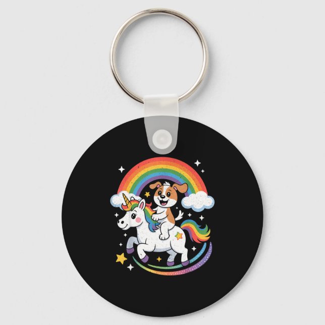Dog And Unicorn Space Galaxy Rainbow Dogs  Nyckelring (Framsida)
