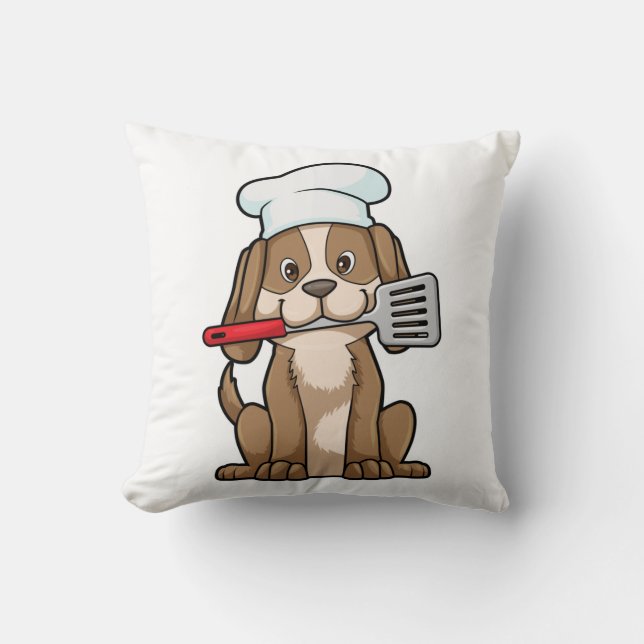 Dog as Cook with Chef's hat & Spatula Kudde (Framsida)