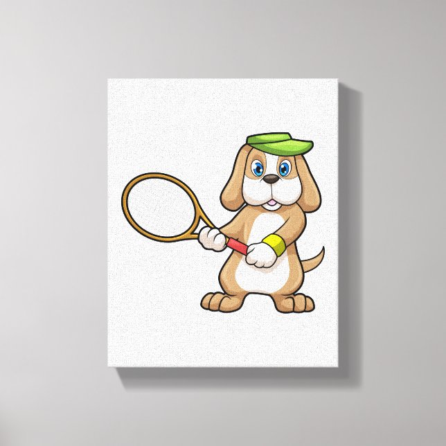 Dog at Tennis with Tennis racket & Cap Canvastryck (Framsida)