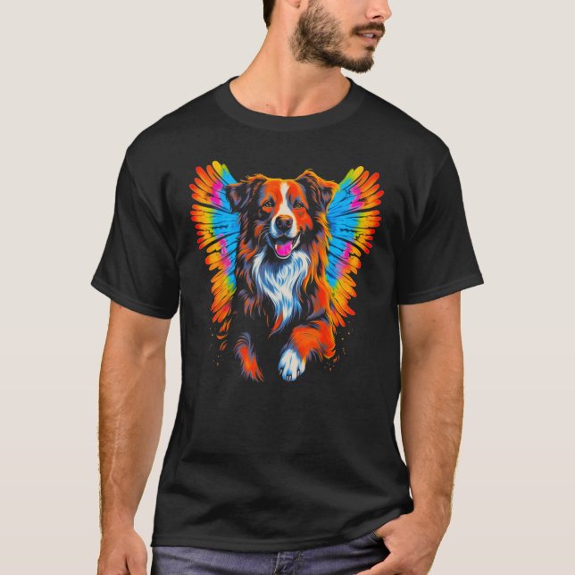 Dog Australian Shepherd Angel Wings T Shirt (Framsida)
