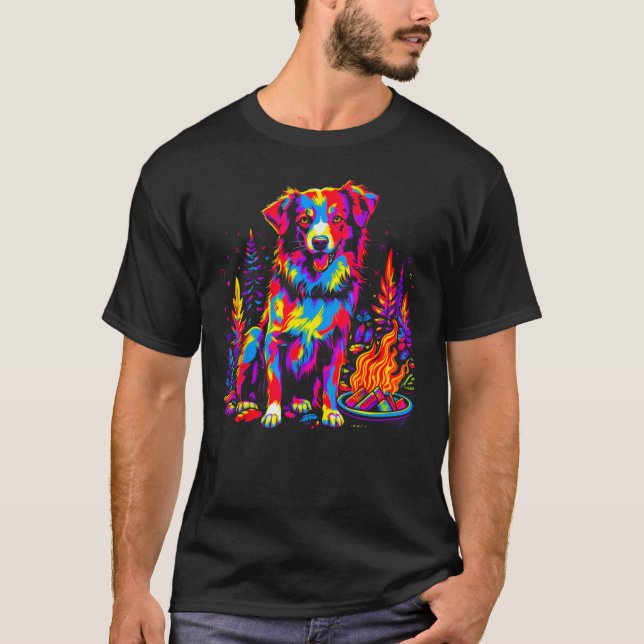 Dog Australian Shepherd Camping T Shirt (Framsida)