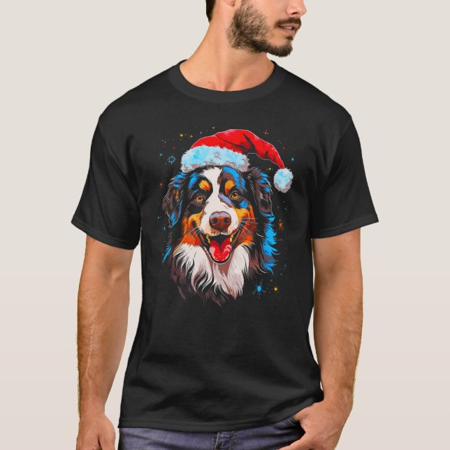 Dog Australian Shepherd Christmas T Shirt (Framsida)