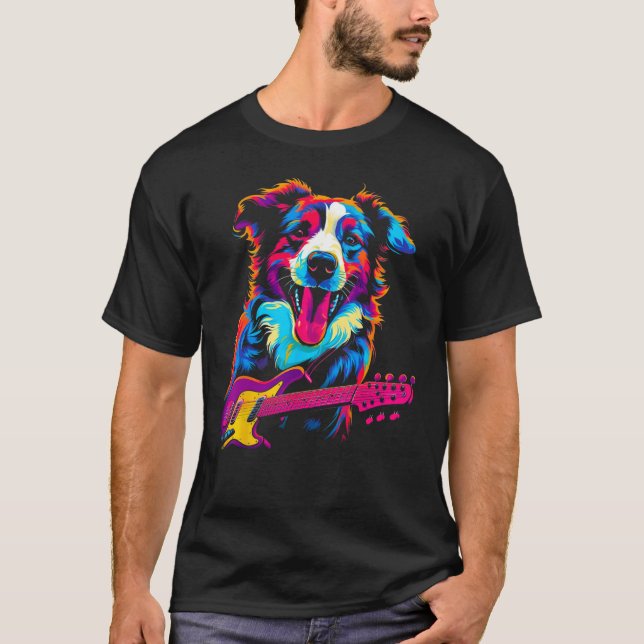 Dog Australian Shepherd Guitar T Shirt (Framsida)