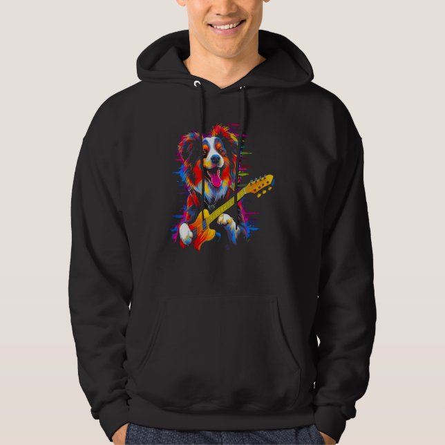 Dog Australian Shepherd Guitarist Hoodie (Framsida)