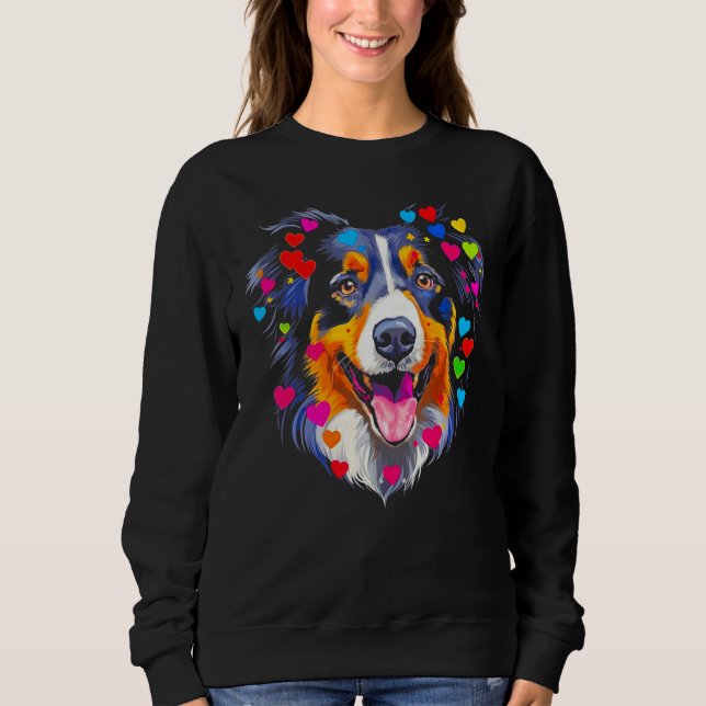 Dog Australian Shepherd Red Blue Pink Heart T Shirt (Framsida)