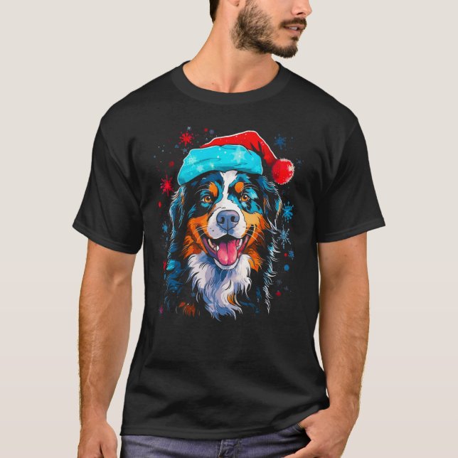 Dog Australian Shepherd Santa Christmas Xmas T Shirt (Framsida)