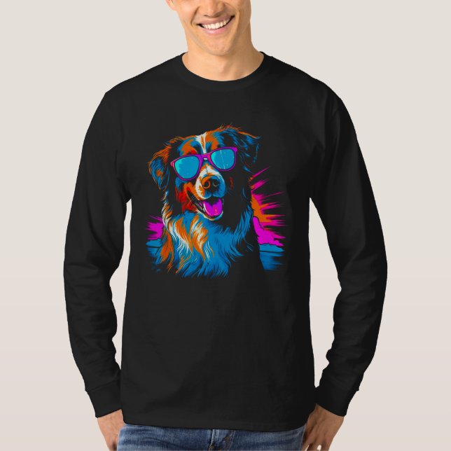 Dog Australian Shepherd Sunglasses Summer Vacation T Shirt (Framsida)