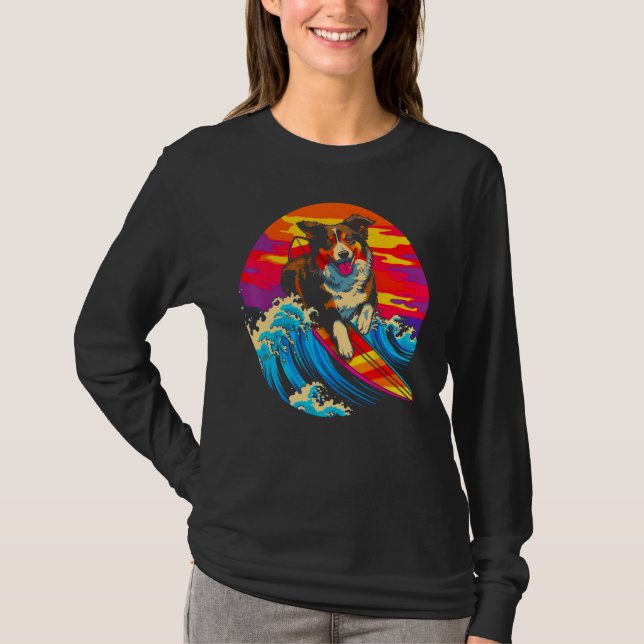 Dog Australian Shepherd Surf T Shirt (Framsida)