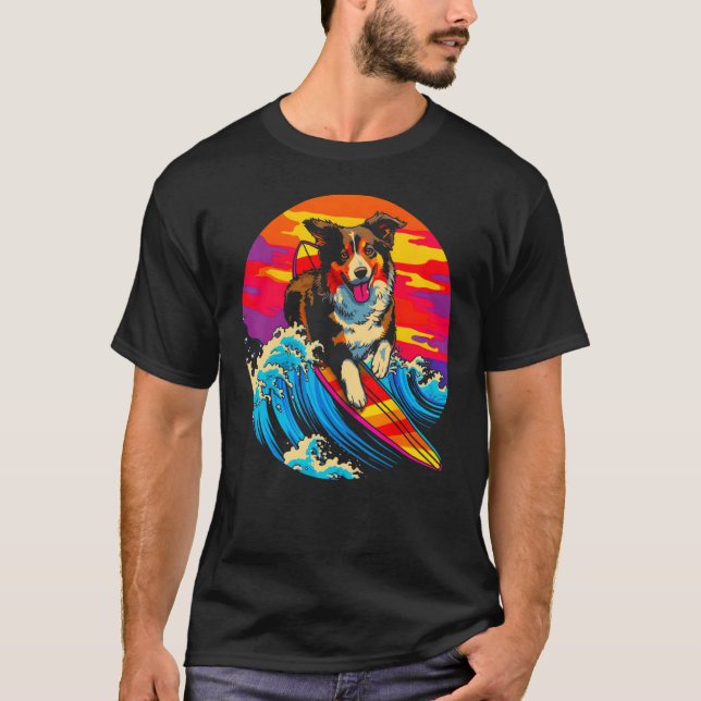 Dog Australian Shepherd Surf T Shirt (Framsida)