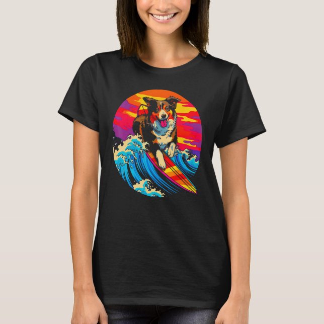 Dog Australian Shepherd Surf T Shirt (Framsida)