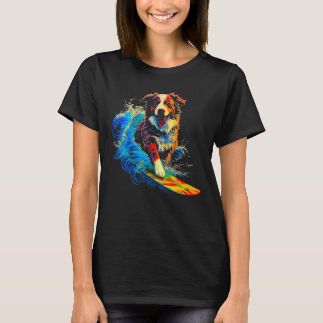 Dog Australian Shepherd Surfer T Shirt (Framsida)