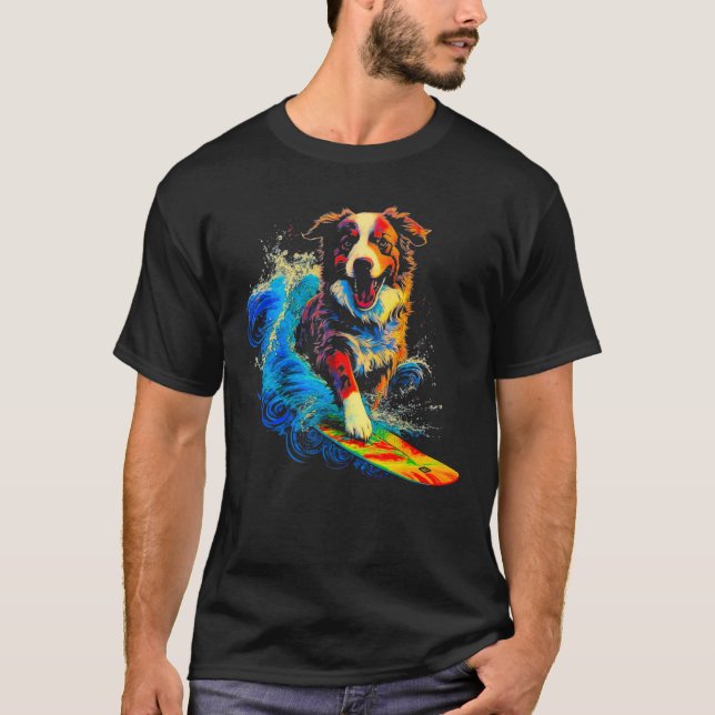 Dog Australian Shepherd Surfer T Shirt (Framsida)