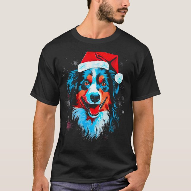 Dog Australian Shepherd Xmas T Shirt (Framsida)