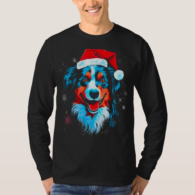 Dog Australian Shepherd Xmas T Shirt (Framsida)