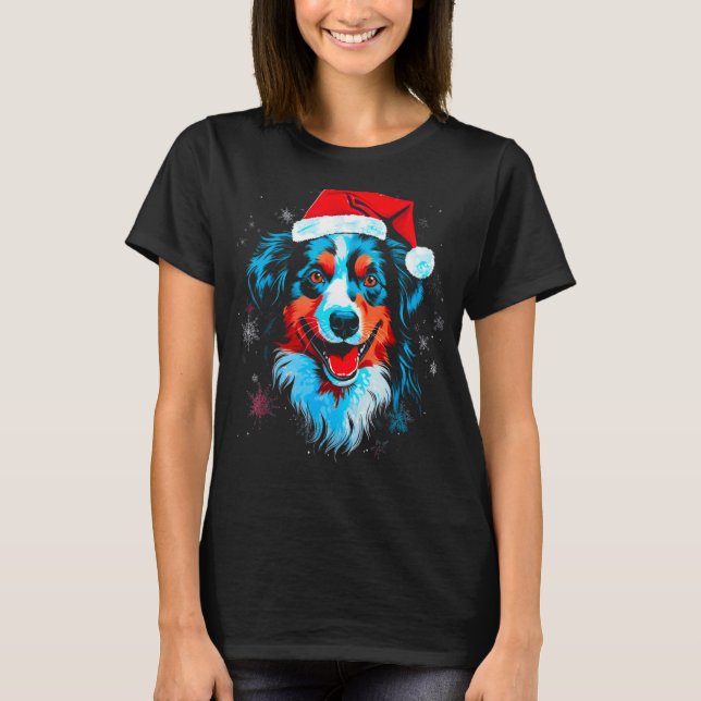 Dog Australian Shepherd Xmas T Shirt (Framsida)