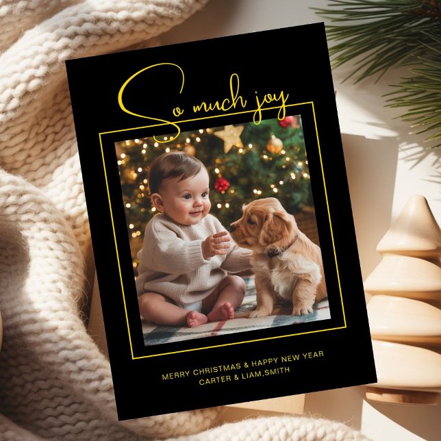 Dog & Baby Christmas Photo Greeting – So Much Joy Julkort (Skapare uppladdad)