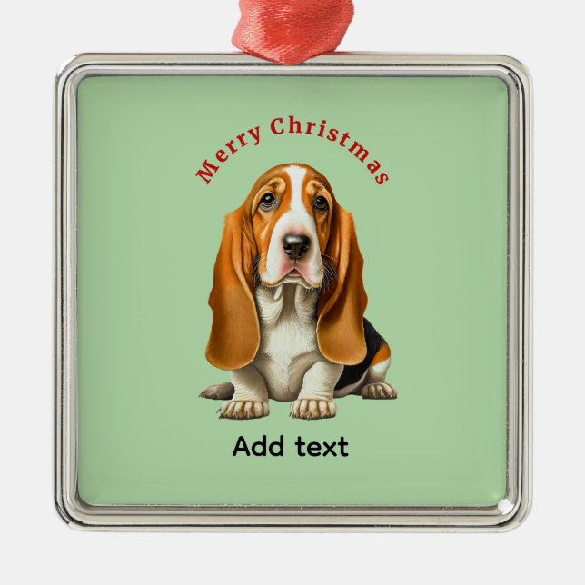 Dog, Basset Hound Template, Christmas  Julgransprydnad Metall (Framsidan)