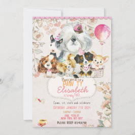 Dog Birthday Invitation Printable, girl Invitation Inbjudningar
