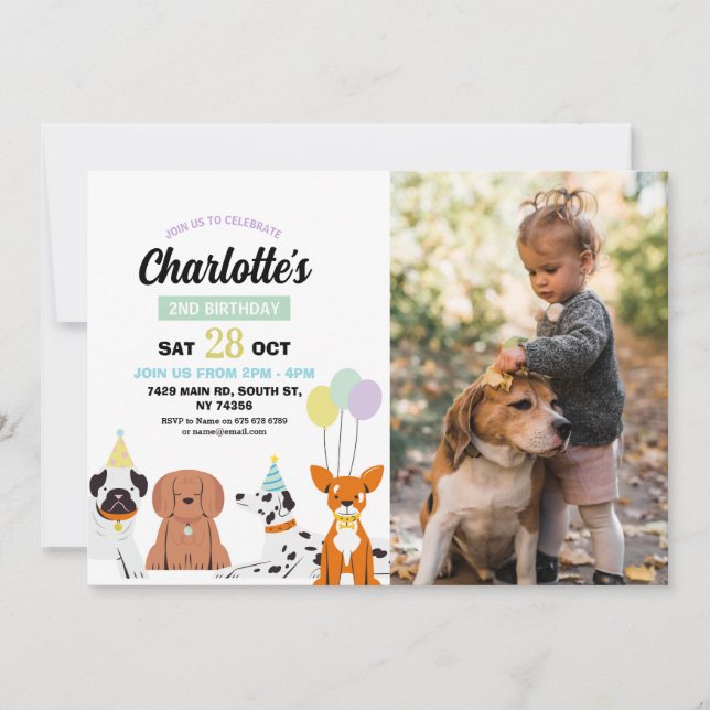 Dog Birthday Invite Girl Boy Party Pawty Photo Inbjudningar (Framsida)