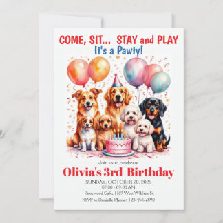 Dog Birthday Party Cute Puppy Kids Party Inbjudningar