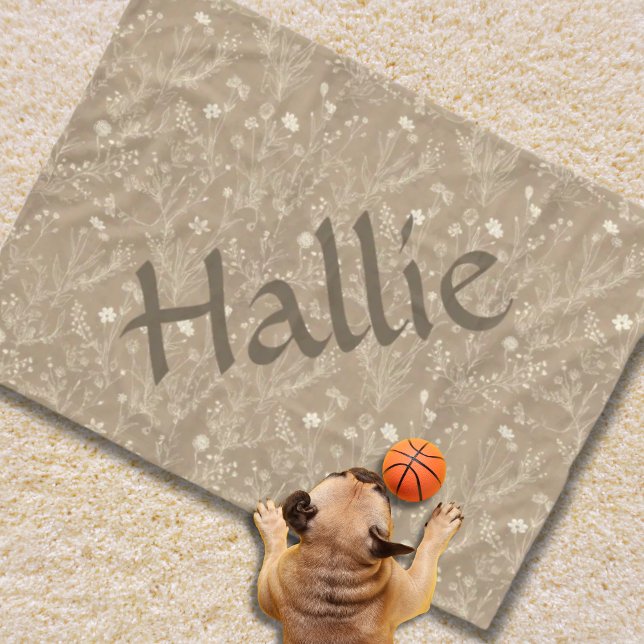 Dog Blanket - Brown Botanical, Personalized Fleecefilt (Personalized Brown Botanical Dog Blanket)