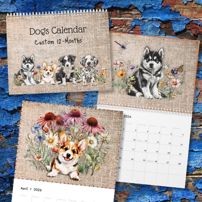 Dog Breeds in Wildflowers 12-Month Custom Year Kalender (Skapare uppladdad)