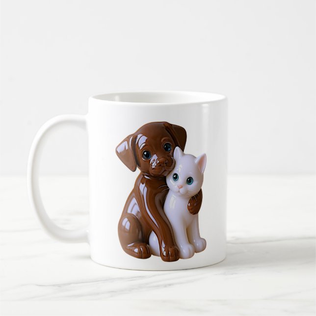 Dog & Cat Friendship Kaffemugg (Vänster)
