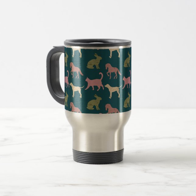 Dog Cat Horse Animal Silhouettes Pattern Resemugg (Framsida vänster)