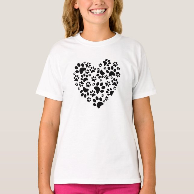 Dog Cat Paw Prints Heart Valentine's Day Love T Shirt (Framsida)