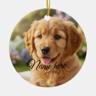 Dog cat pet name photo template simple minimal julgransprydnad keramik