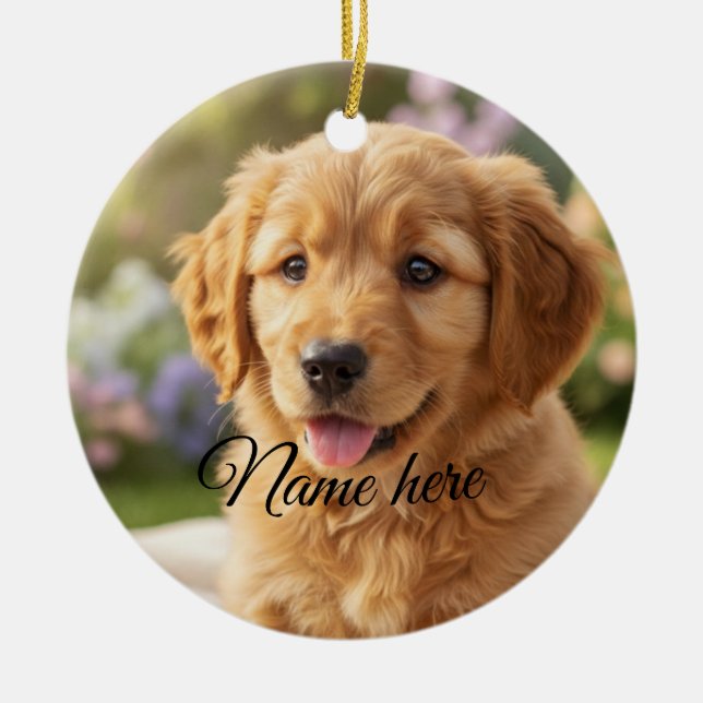 Dog cat pet name photo template simple minimal  julgransprydnad keramik (Framsidan)