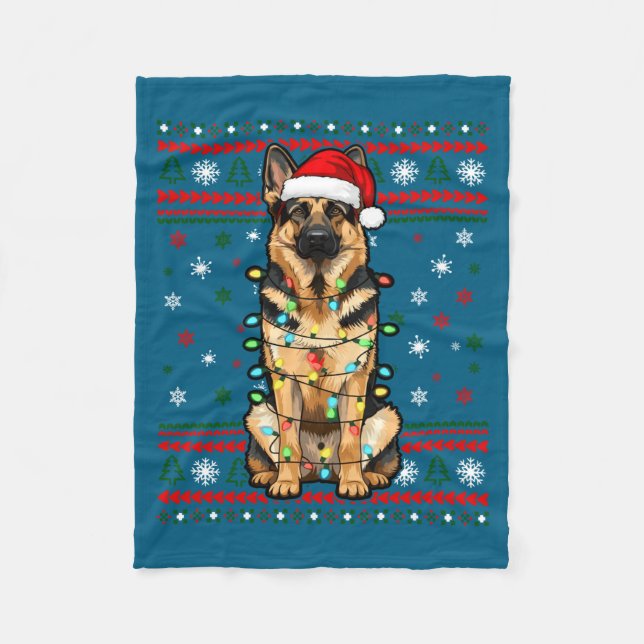 Dog Christmas, German Shepherd Christmas Lights Ug Fleecefilt (Framsidan)