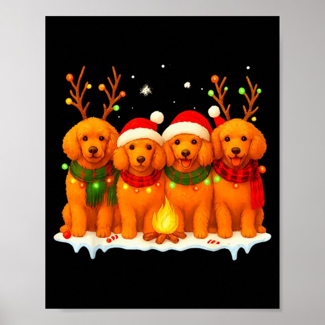 Dog Christmas Light Reindeer Santa Christmas Odle  Poster (Framsidan)