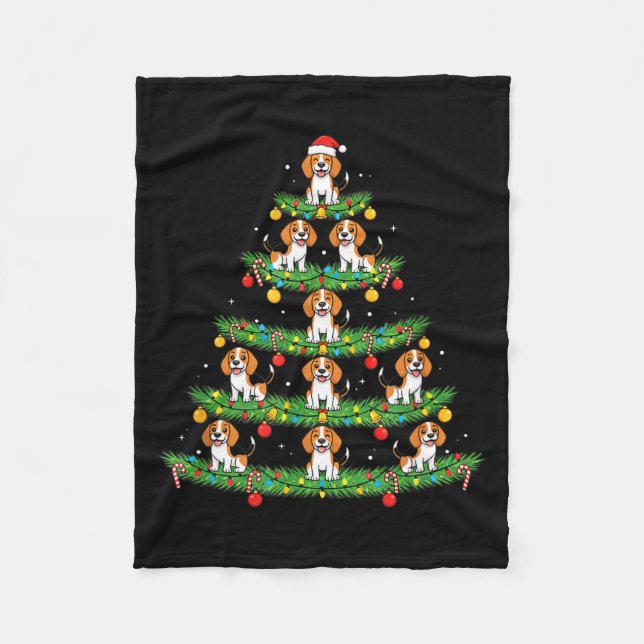 Dog Christmas Tree, Beagle Puppy Holiday Design Fo Fleecefilt (Framsidan)