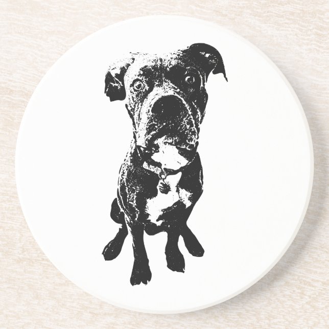 Dog Coaster – Sitting Dog Pose in Ink Linework Underlägg (Framsidan)