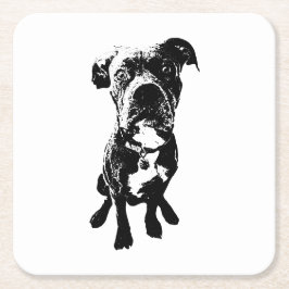 Dog Coaster – Sitting Dog Pose in Ink Linework Underlägg Papper Kvadrat