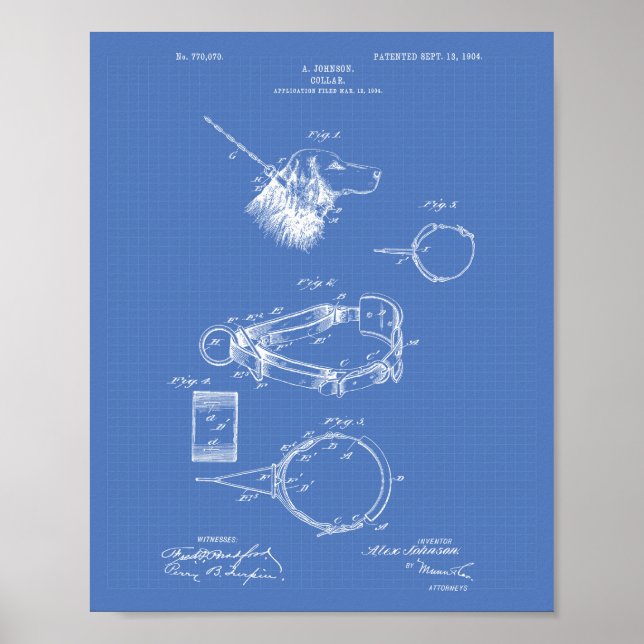 Dog Collar 1904 Patent Art Blueprint Poster (Framsidan)