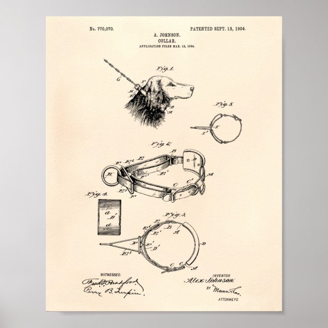 Dog Collar 1904 Patent Art Old Peper Poster (Framsidan)
