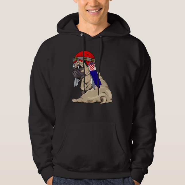 Dog  Cute Pug Retro Croatia Flag Pride Hoodie (Framsida)