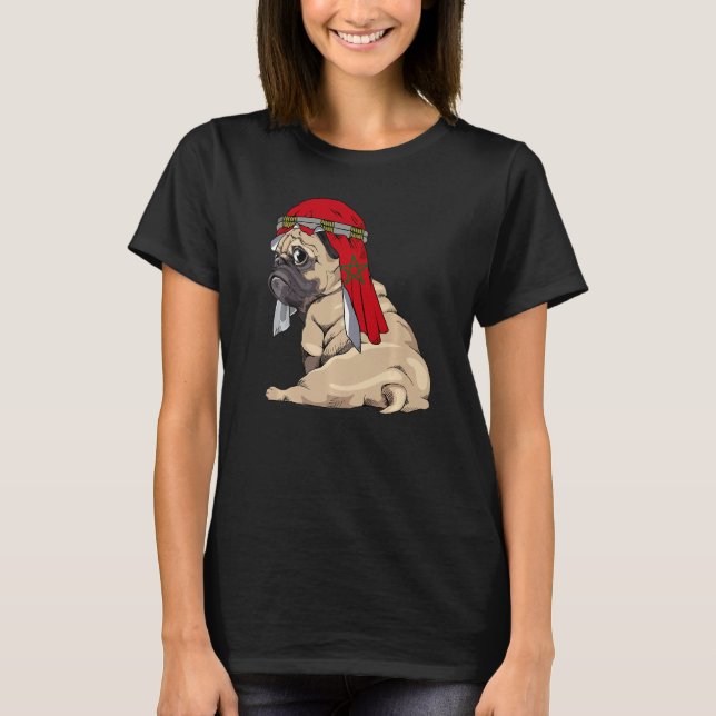 Dog  Cute Pug Retro Morocco Flag Pride T Shirt (Framsida)