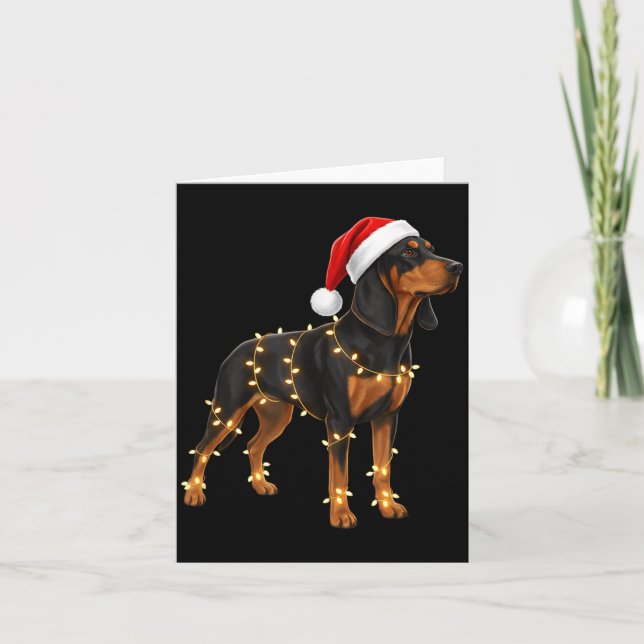 Dog Dachshund Wrapped In Christmas Lights - Holida Kort (Framsida)