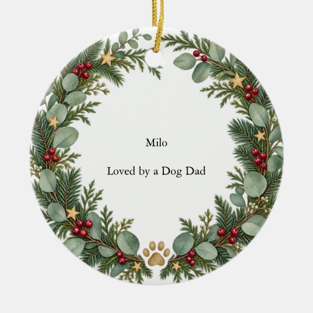 Dog Dad Evergreen Circle Julgransprydnad Keramik (Framsidan)