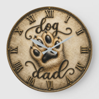 Dog Dad Rustic Paw Print Stor Klocka