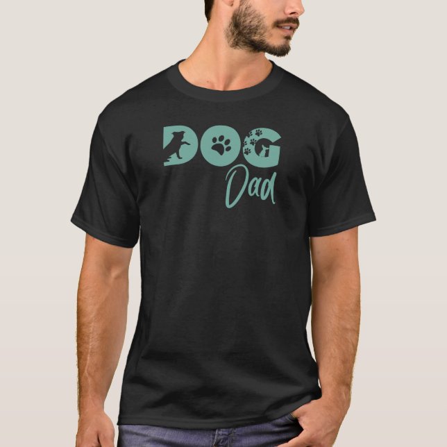 Dog Dad T-shirt - Teal - Hund siluett, tassavtryck (Framsida)