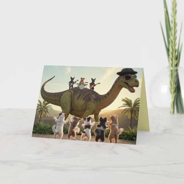 Dog Dinosaur Jam Greeting Card Helgkort (Framsida)