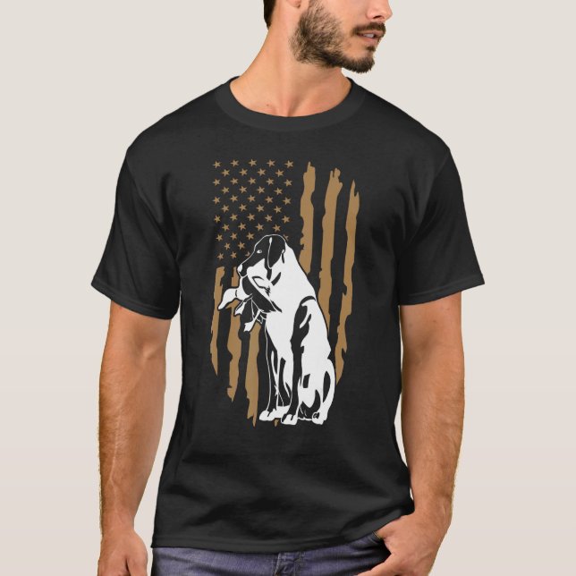 Dog Duck Hunting American Flag T Shirt (Framsida)