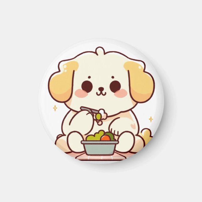 Dog eating lunch magnet (Framsidan)