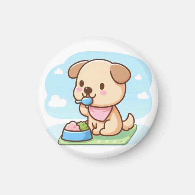 Dog eating lunch magnet (Framsidan)