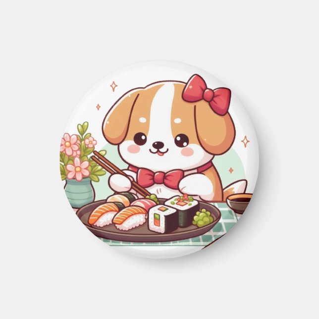 Dog eating sushi magnet (Framsidan)